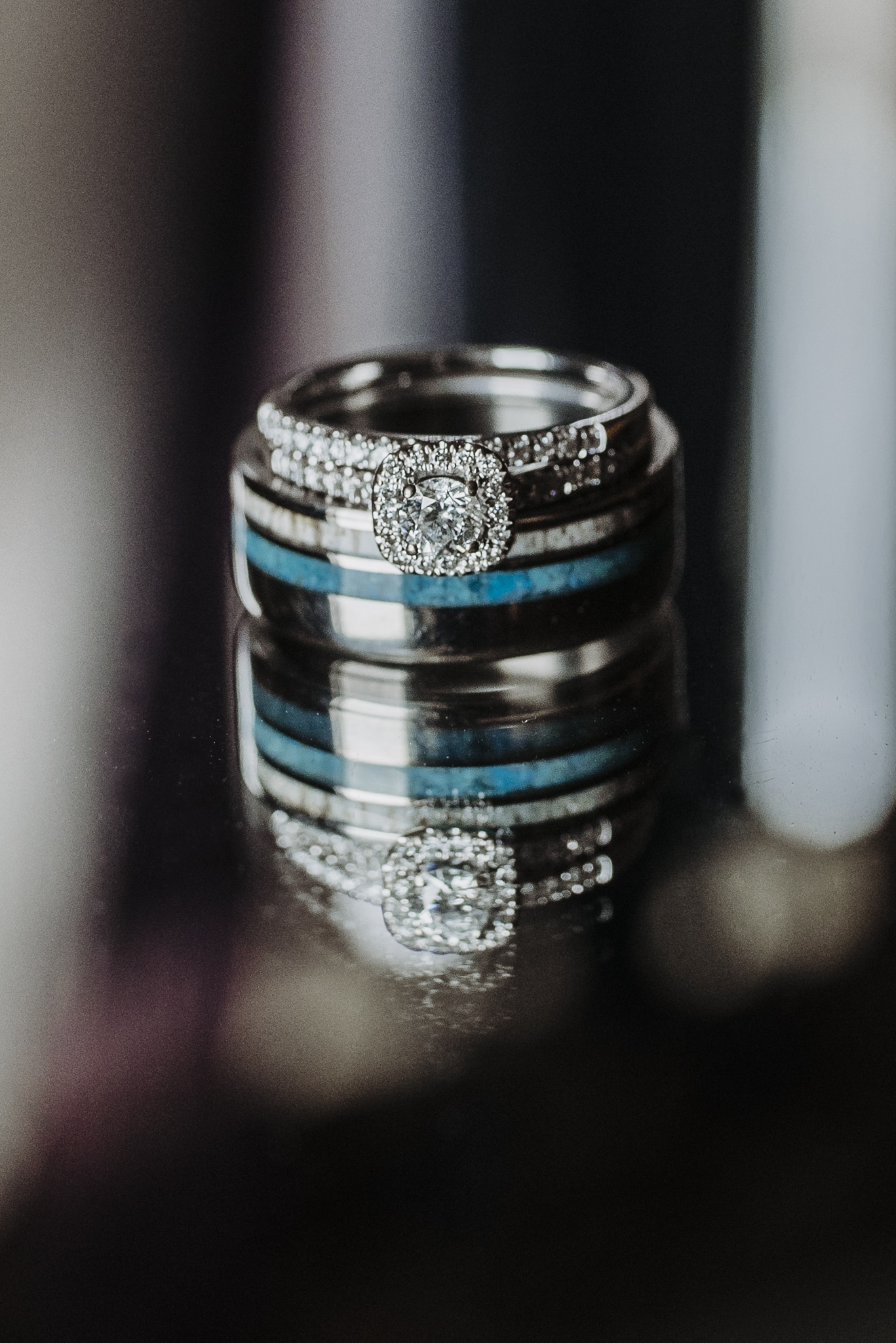 Wedding rings on mirror