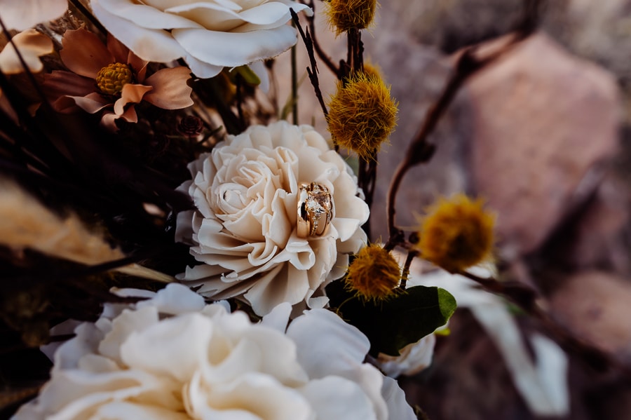 Wedding rings in flower bouquet in vegas