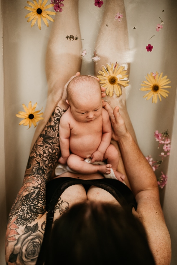 Birth Baby Storytelling Photography Mayo Regional Hospital Fresh 48 Newborn flower bath Maine