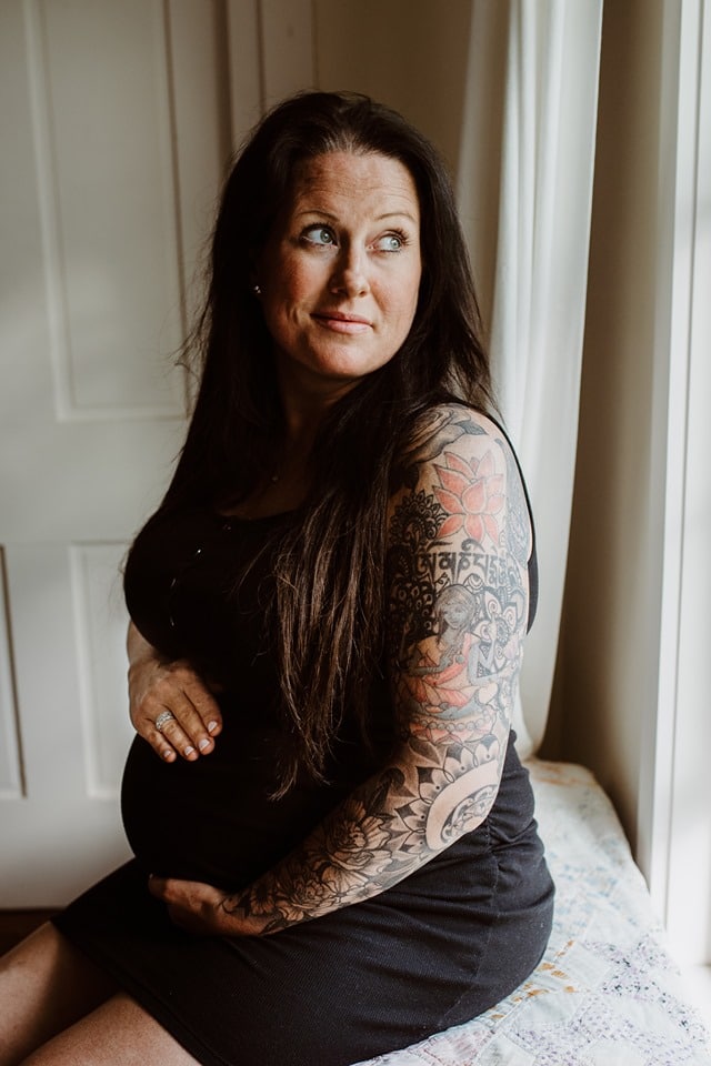 Maine maternity Breezy Photography pregnant boho bohemian lifestyle boudoir photo shoot black bra sweater